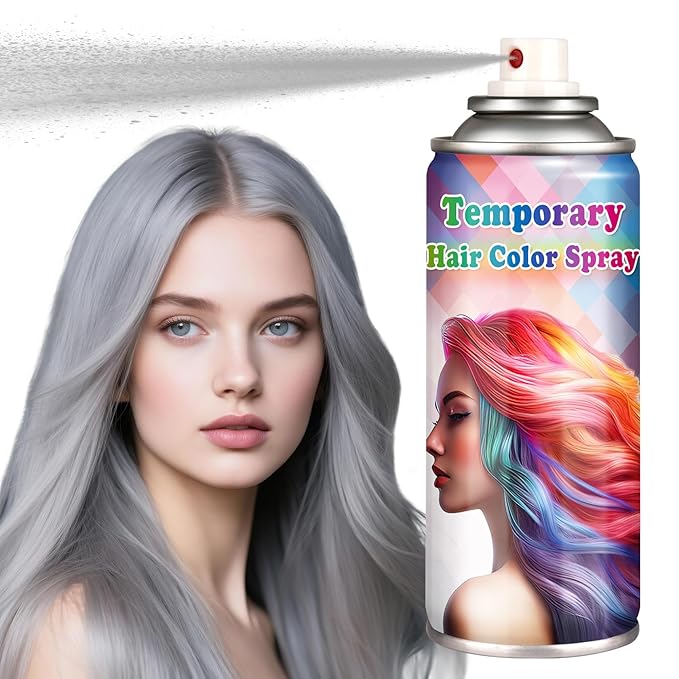 Silver Hair Spray Color Temporary for Kids Women,Natural Temporary Hair Dye for Crazy Hair Day,Quick-drying Hair Dye that Washes out in 1 Wash,120ML (Silver)