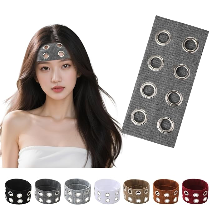 papasgix Grommet Headband for Women, Y2K Elastic Headband Wide Black Hair Band with Holes Metal Rock Style 2000s Hair Accessories (1, Dark Grey)