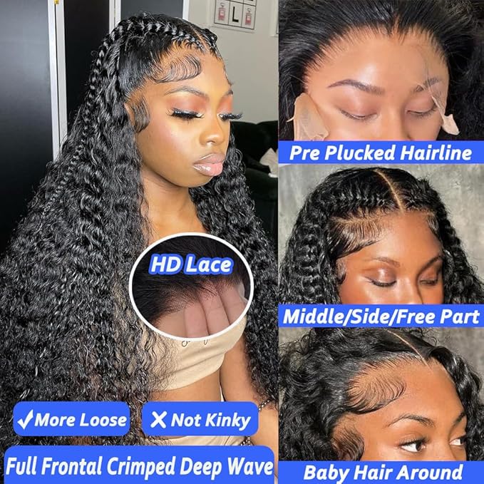 13x6 Deep Wave Lace Front Wigs Human Hair 200 Density Pre Plucked 13x6 HD Transparent Lace Frontal Wigs Human Hair Glueless Curly Wigs For Black Women 24 Inch