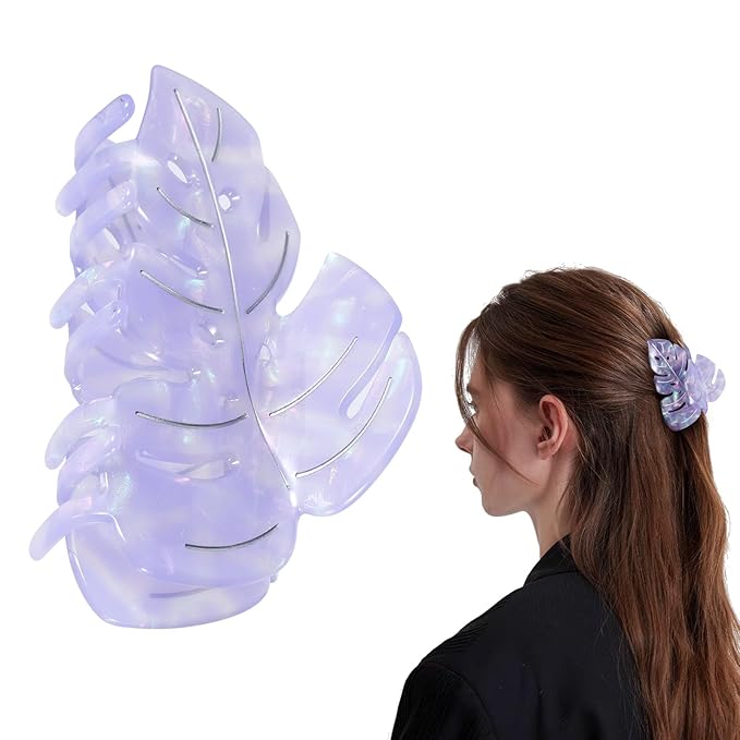 Purple Leaf Hair Claw Clip 3.6 Inch Srtong Hold Hair Grip French Design Women Girls Spring Claw Clip for Thick Thin Hair