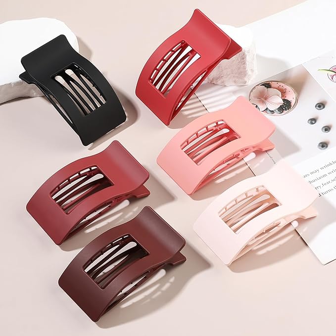 French Flat Hair Clips for Women 6pcs Hair Claw Clips for Thick or Thin Hair Matte Claw Clips for Girls Barrettes Non-Slip Strong Hold Hair Accessories for Women (Red)