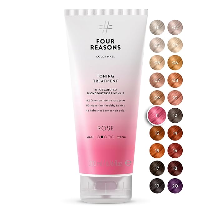 Four Reasons Color Mask - Rose Pink - (27 Colors) Toning Treatment, Color Depositing Conditioner, Tone & Enhance Color-Treated Hair - Semi Permanent Hair Dye, Vegan and Cruelty-Free, 6.76 fl oz