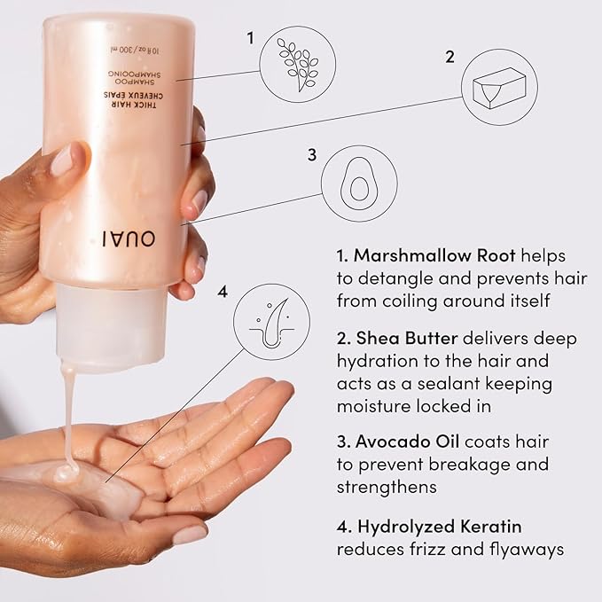 OUAI Thick Shampoo Refill - Moisturizing Shampoo with Keratin, Marshmallow Root, Shea Butter & Avocado Oil for Thick Hair - Strengthens & Hydrates - Paraben, Phthalate & Sulfate Free (32 Fl Oz)