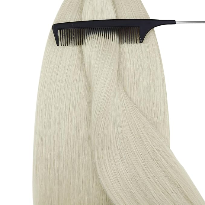 YoungSee 18inch Nano Ring Hair Extensions Human Hair Platinum Blonde Nano Beads Hair Extensions Human Hair Pre Bonded Nanoring Extension Blonde Nano-Tip Hair Extension 50grams 50strands for Wedding