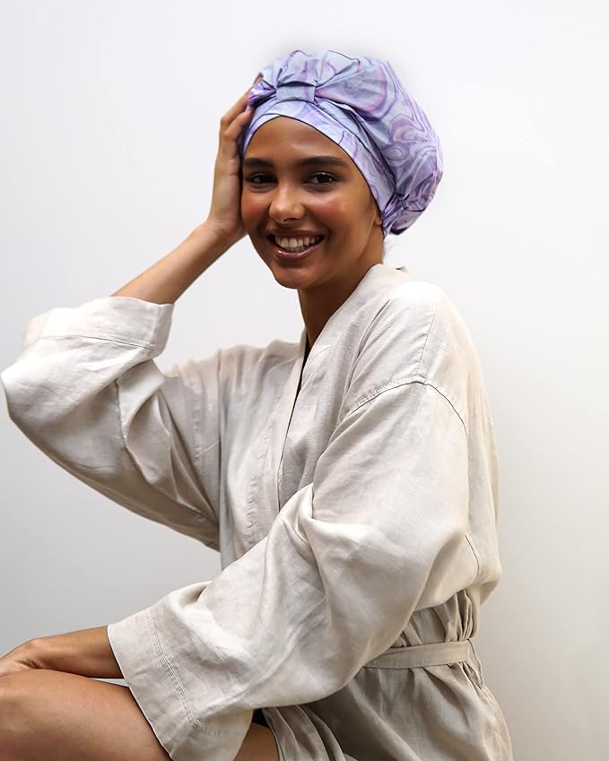 Reusable Shower Cap for Women Reusable Waterproof – Leakproof, Nonslip Hair Cap for Shower Flexiband – Soft, Breathable, Durable Christmas Shower Caps by SMPL OBJECTS (Marble)