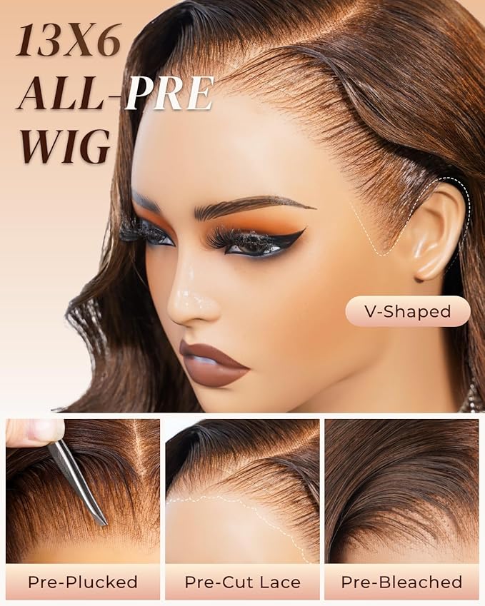 Arabella 13x6 Chocolate Brown Lace Front Wig Human Hair 4# Body Wave Wigs Human Hair Pre Plucked Glueless Brown Frontal Wig Human Hair 30 Inch