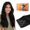 DOORES Seamless Clip-in Real Human Hair Extensions, Jet Black 110g 16 Inch 7pcs, Straight Remy Natural Hair Invisi Edge Clip-ins