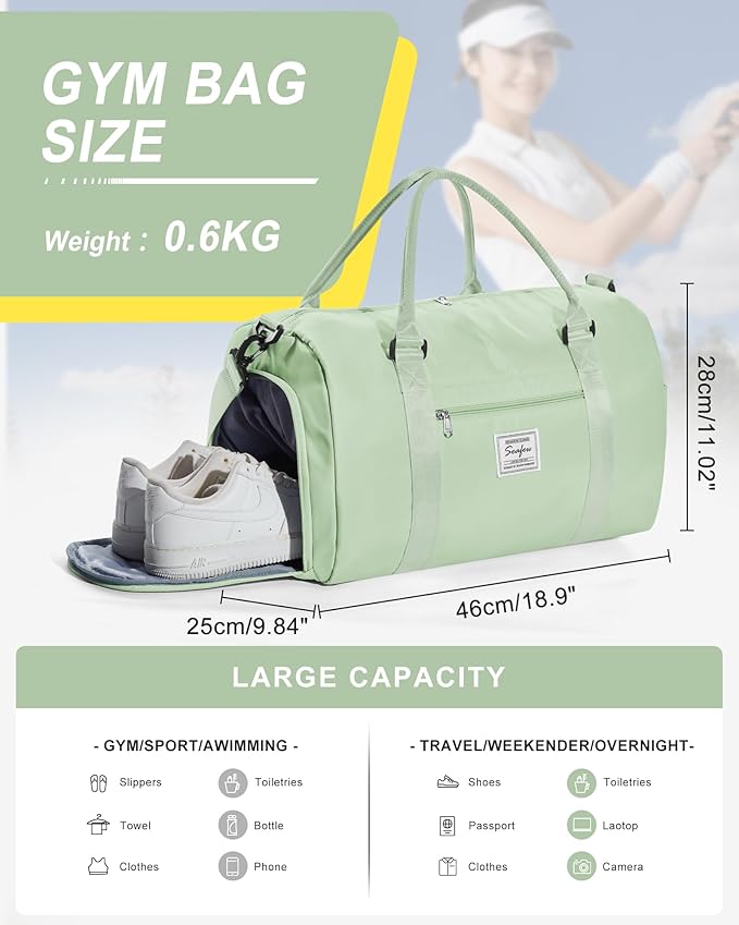 Gym Bag Womens,Travel Duffel Carry on Bag Sport Tote Bag Weekend Overnight Bag