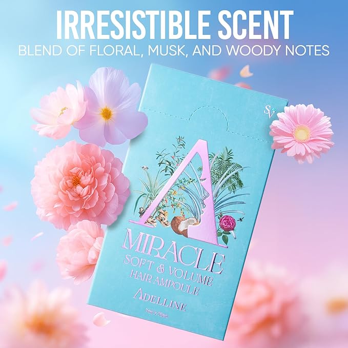 ADELLINE Miracle Hair Ampoule 15 Set | Korean Hair Care with 4 Low-Molecular Proteins & 17 Amino Acids | Water-to-Cream Hair Filler for Damaged Hair | Silicone-Free Scalp & Volume Treatment