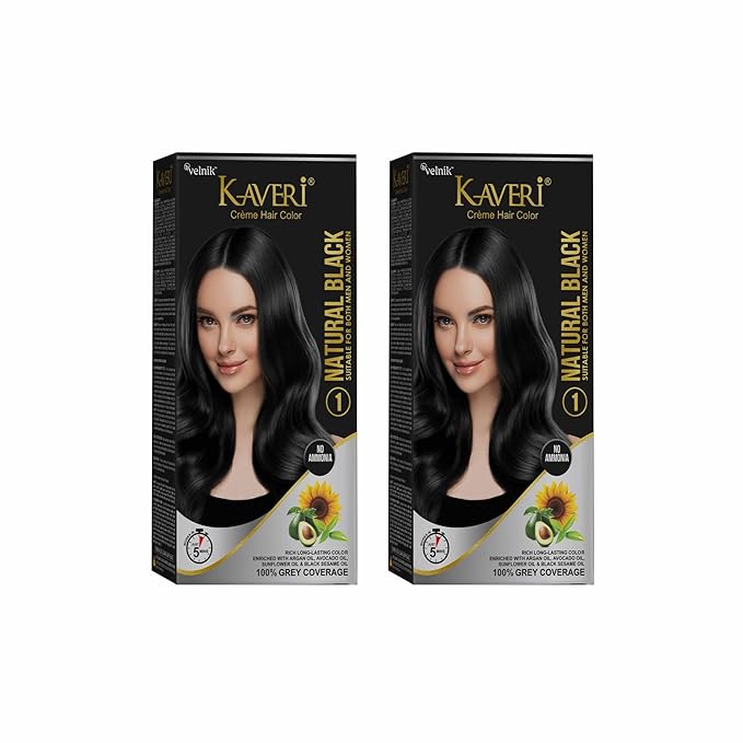 Creme Hair Color Permanent Hair Dye Color - With Improved Creme Formula for Gray Coverage Ammonia Free Hair Color Dye for Rich Bright Long lasting (Black, 3.04 Fl Oz) - Pack Of 2