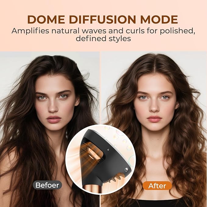 Large Round Volumizing Brush Attachment for Dyson Airwrap Stylers (HS01/HS05) - XL Oval Copper Hair Brush for Bouncy Blowout, Root Lift & Salon Curls (Upgraded Diffuser)