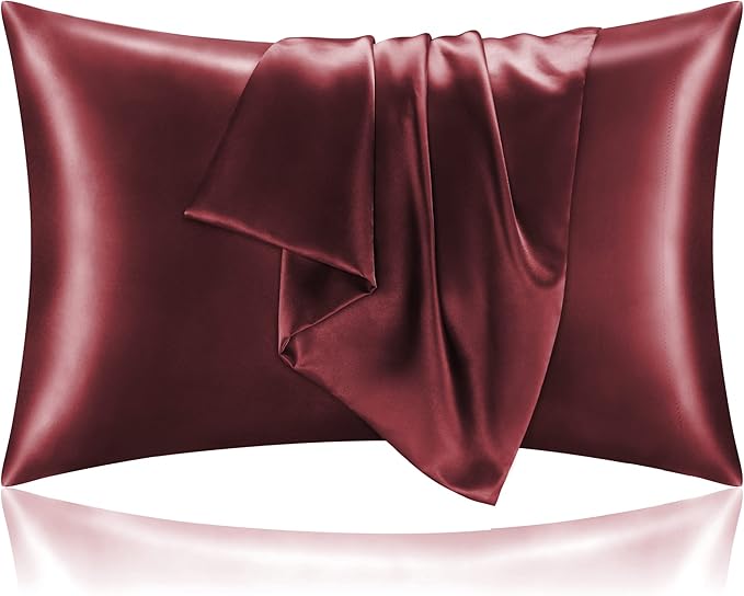 BEDELITE Satin Pillowcase for Hair and Skin, Super Soft and Cooling Similar to Silk Pillow Cases 2 Pack with Envelope Closure, Gift for Women Men(20"x36" King Size, Burgundy)