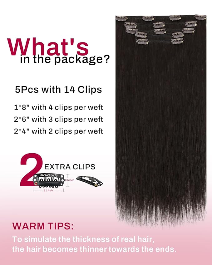 Moresoo Dark Brown Hair Extensions Clip ins Short Double Weft Clip in Extensions Real Human Hair Brown for Women Straight 80g/5pcs 12 inch