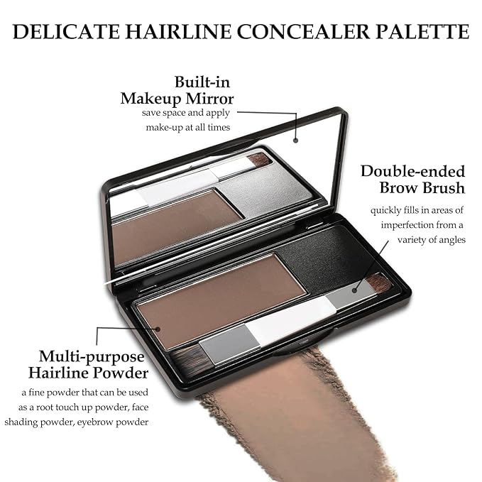 Boobeen Hair Shadow Powder Kit, Roots Touch-Up Powder Cover Hair Color, Temporary Concealer with Brush for Gray Root