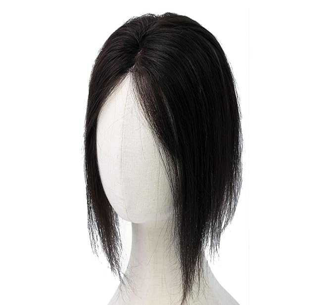 8x11cm Breathable Hair Topper, 12 inches 35g 120% Density Real Human Hair, 3 Non-Slip BB Clips, Wearable on Left, Right & Middle Part, Versatile Styling for Hair Loss & Volume Boost (Black)
