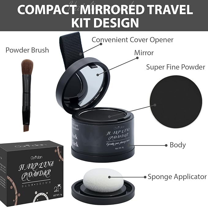 2 Pack Hairline Powder for Women and Men, Used to Root Touch Up Hair Color, Thinning and Gray Hair Coverage and Bald Spots Coverage, Dark Black
