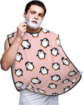 Adjustable Beard Bib, Non-Stick Hair Catcher Cape for Men's Shaving, Waterproof with 2 Suction Cups, Pink Polka Dots Cute Animals Cartoon Penguin Shave Bib