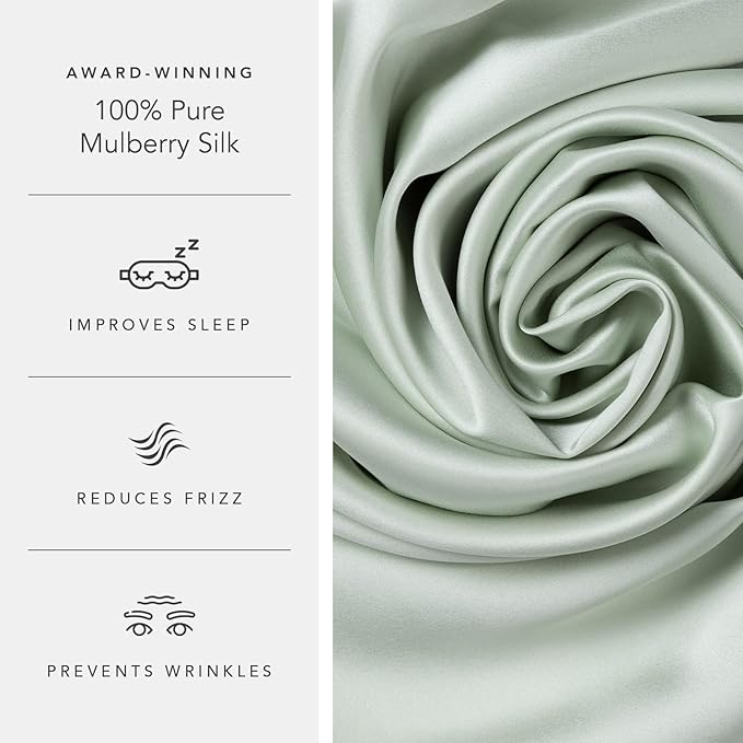 Fishers Finery 25mm 100% Pure Mulberry Silk Pillowcase (Light Green King)
