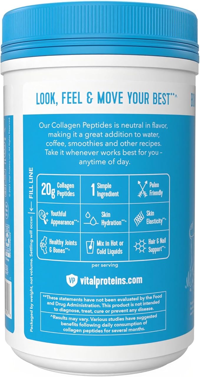 Vital Proteins Collagen Peptides Powder - Supports Hair, Nail, Skin, Joint Health, Unflavored, Zero Sugar, 11.4oz