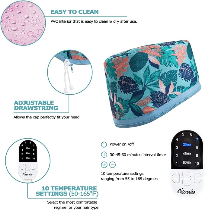 VICARKO Hair Steamer for Deep Conditioning, 10-Level Heats Up Quickly, 118” Power Cord, Heating Cap Hot Oil Treatment Heat, Electric Thermal Heated Steam Natural Black Hair, Hawaii Blue