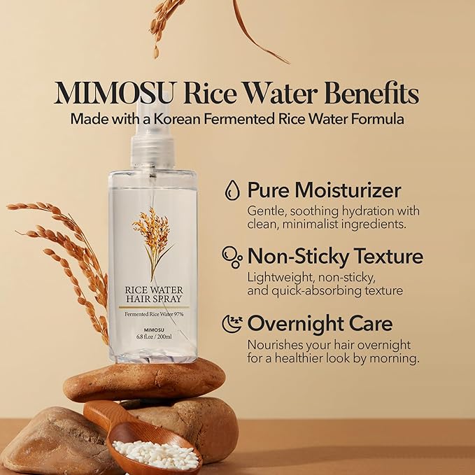 mimosu 97% Rice Water Hair Growth Spray - Fermented Rice Water & Biotin Serum, PHA Toner, Korean hair care Formula, 6.8fl.oz