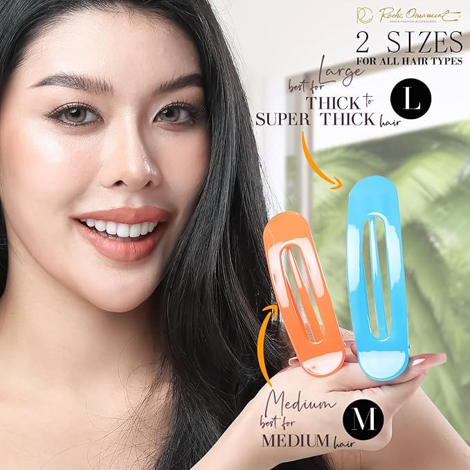 RC ROCHE 6 Pcs Flat Claw Hair Clips for Women Lay Down Barrettes No Crease Side Slide Thick Long Hair Duckbill French Against Head Jaw Claw Styling Jumbo Extra XL Clamp, Large Jelly Candy