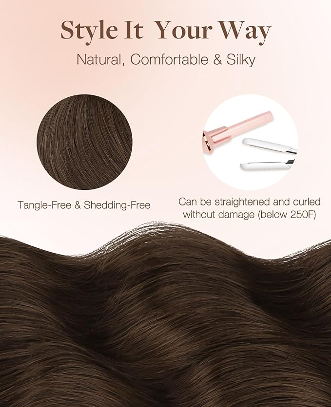 GOO GOO Invisi Edge Tape in Hair Extensions Human Hair, 4A Chocolate Brown 20pcs 22inch 50g, Virgin Remy Hair, Seamless Injected Tape, Natural Look