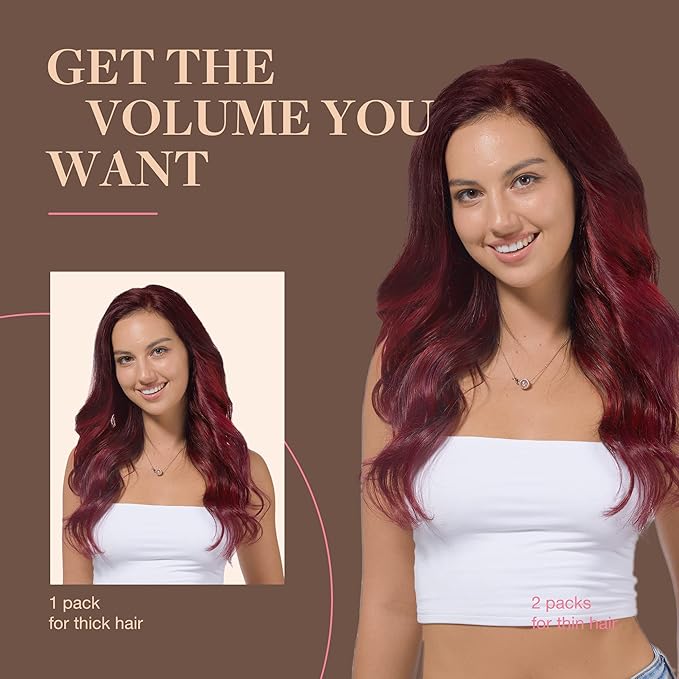 GOO GOO Clip in Hair Extensions Real Human Hair, Remy Human Hair Extensions Clip ins for Women, Natural Human Hair, 18inch 120g 7Pcs, 530 Burgundy