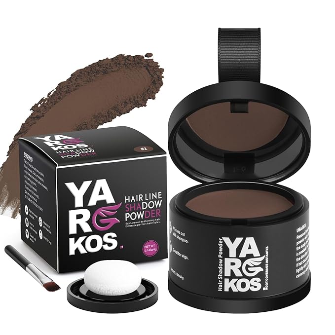Hairline Shadow Powder, Middle Brown, Root Touch Up Powder for Instantly Gray Hair Cover Up, Women Color Root Coverage for Thinning Grey, Mens Roots Concealer for Hair Loss Beard Line, #2