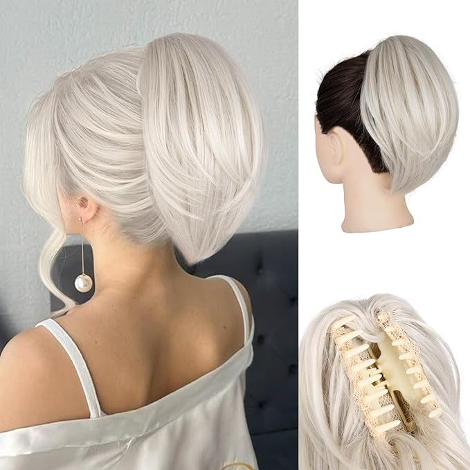 Claw Clip Ponytail Extension - 10 Inch Short Ponytail Extension, Straight Pony Tails Hair Extensions, Synthetic Hair Extensions Ponytail, Clip On Ponytails for Women (Color: Platinum Blonde)