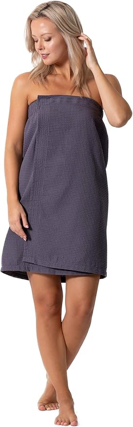 Turkish Linen Women’s Waffle Spa Body Wrap with Adjustable Closure