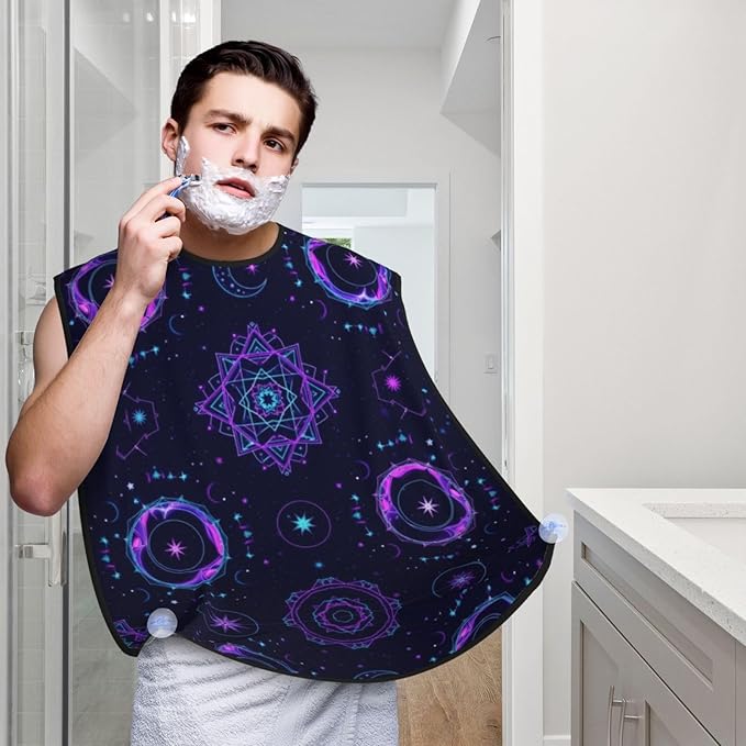 Beard Trimming Hair Catcher, Sacred Geometricsymbols Sun Moon Trippy Purple Shave Bib, Non-Stick Bib Apron Waterproof, Shaving Tool for Men for Husband Father’s Day