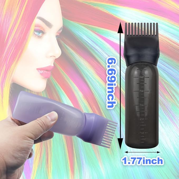 4 Pack Root Comb Applicator Bottle, Hair Oil Applicator, Oil Comb Applicator Bottle for Hair Dye Shampoos Hair Salons (Black+Purple)