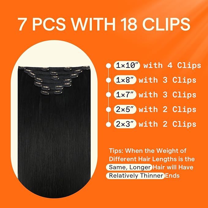 Full Shine Clip on Black Hair Extensions Real Human Hair 7 Pcs 120 Grams Remy Hair Silky Straight Clip in Hair Extensions for Black Women 16 Inch