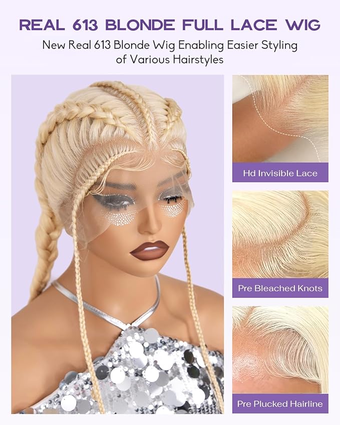 Real Full Lace Human Hair Wigs 613 Lace Front Wig Human Hair 180 Density Body Wave HD Full Lace Blonde Wig Plucked Bleached Knots Breathable Full Scalp Wig for Women 20Inch