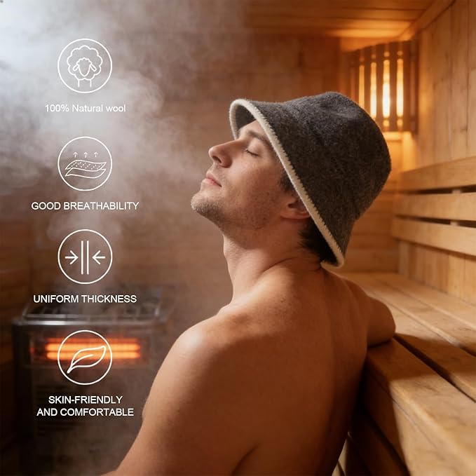 GoldCamp Sauna Hat for Men & Women - 100% Wool Felted Sauna Cap for Steam Room & Hot Tub - Essential Sauna Accessories, Hair Protector & Viking Style Winter Hat Gift for Sauna Lovers