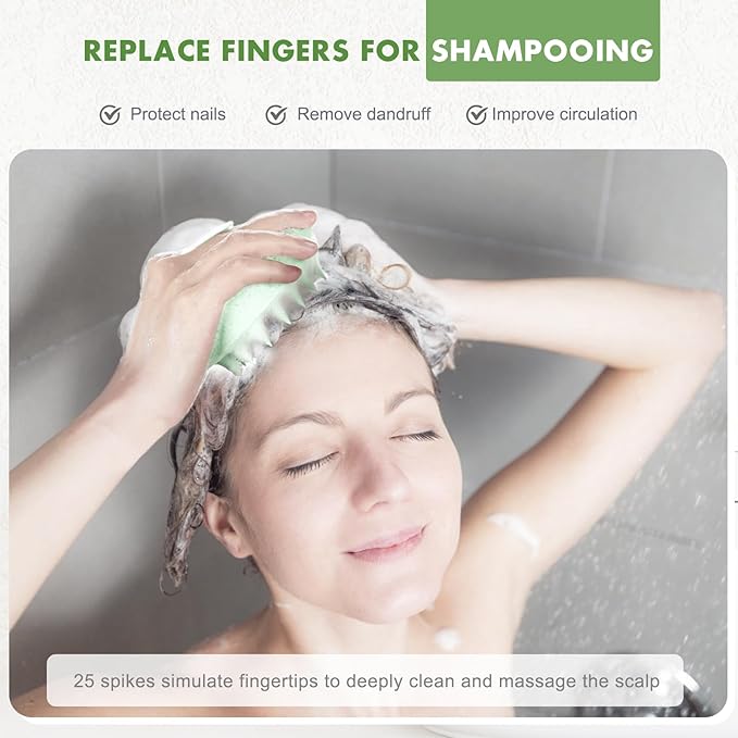 FREATECH Scalp Massager Hair Growth, Scalp Scrubber Shampoo Brush with Soft Silicone Bristles for Dandruff Removal and Hair Care, Wet & Dry Hair Massager Scalp Exfoliator, Mint Green