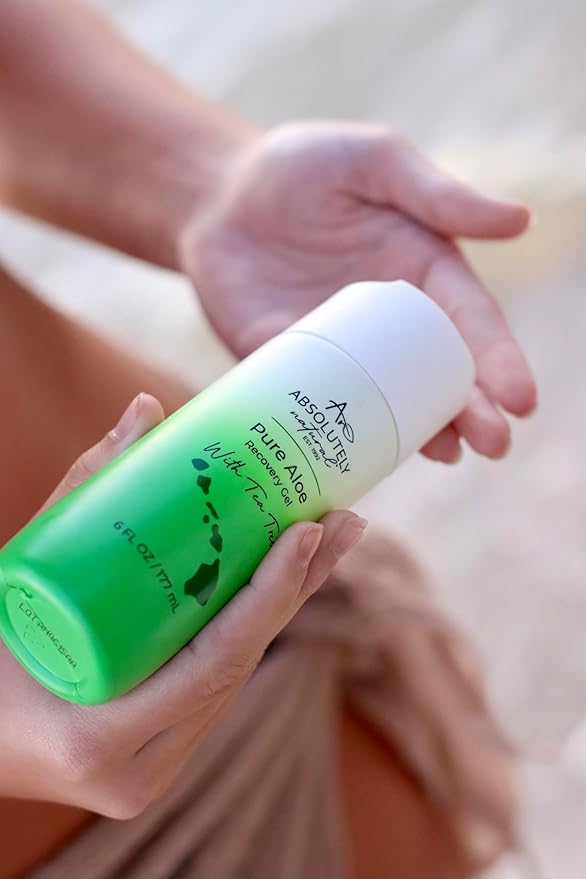 Absolutely Natural - 100% Pure Aloe Vera Cooling Gel - Lotion for Sunburn Relief & Rashes - Premium Sun Care with Vitamin E, Eucalyptus - 6 oz