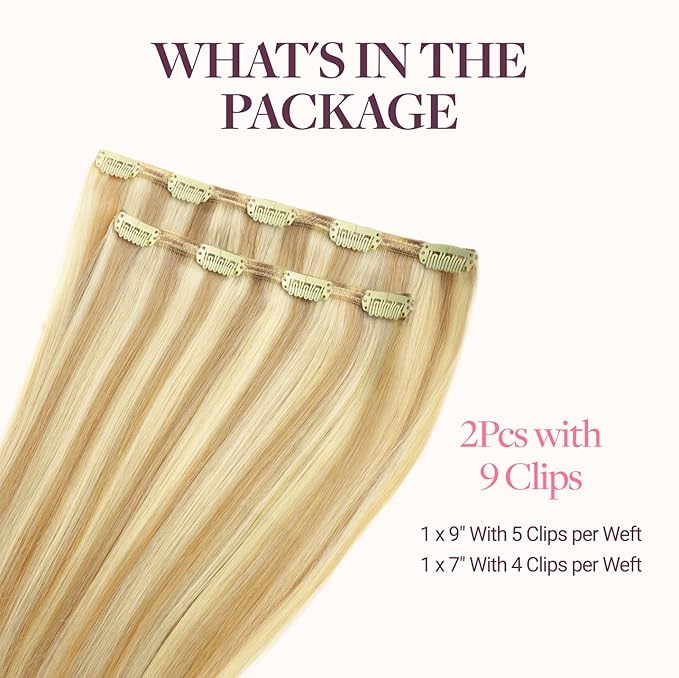 GOO GOO Clip in Hair Extensions Real Human Hair, Remy Human Hair Extensions Clip ins for Women, Natural Human Hair, 20inch 80g 2Pcs, #16/22 Light Blonde Highlighted Golden Blonde