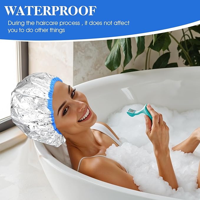 3PCS Deep Conditioning Hair Cap, Reusable Hair Processing Cap, Waterproof Shower Caps, Steam Caps, Heat-Caps for Deep Conditioning, Tin Foil Hat for Bathing, Hair-Dyeing and Hair-Treatment