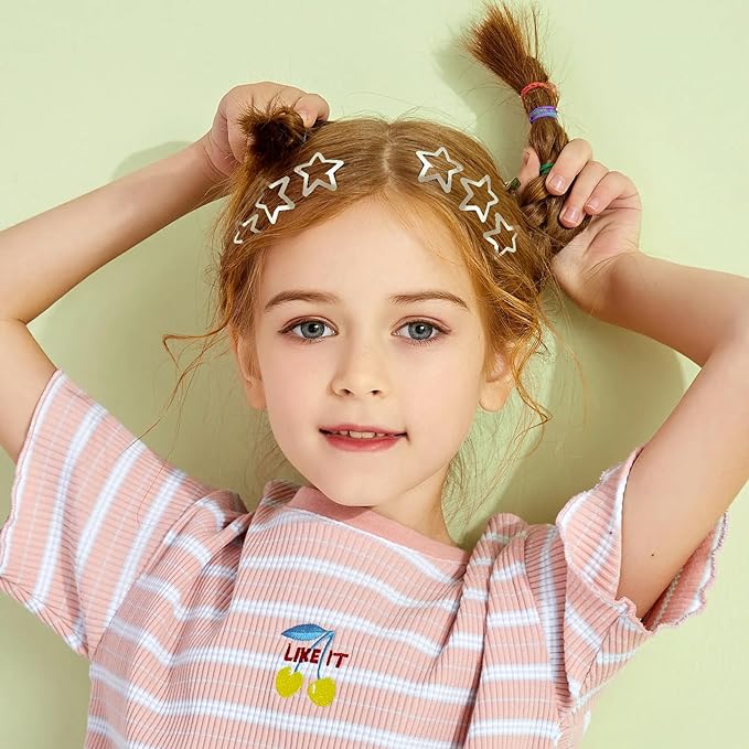 Star Hair Clips 2000s Y2K Snap Hair Barrettes Non Slip Star Hair Accessories Silver Metal Hair Clips for Girls Women -50 PCS 1.18"