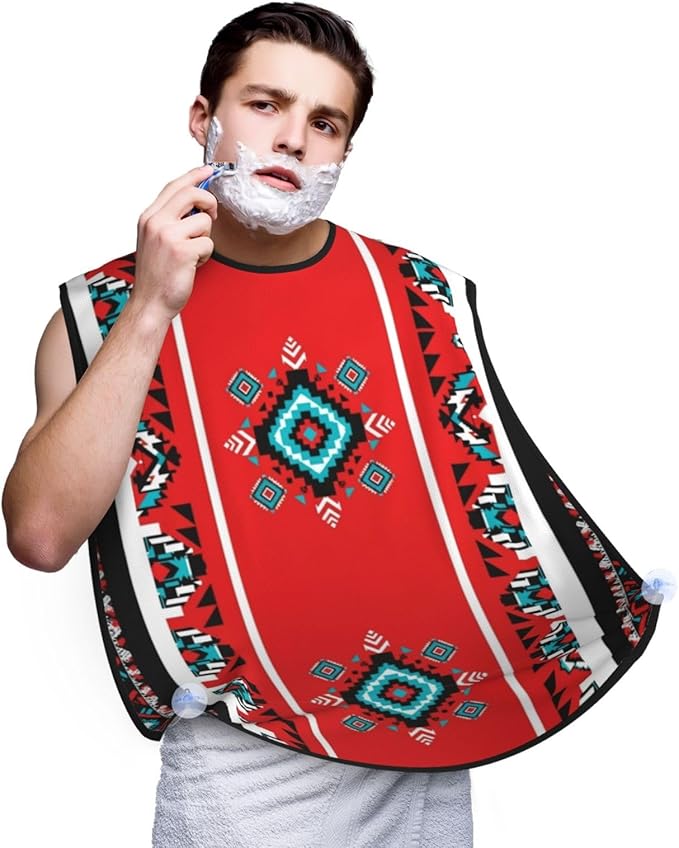 Beard Grooming Cape, Waterproof Hair Catcher for Shaving Trimming, Non-Stick Bib Apron Gifts for Dad Men, Aztec Ethnic Tribal Native American Indian Navajo Shave Bib