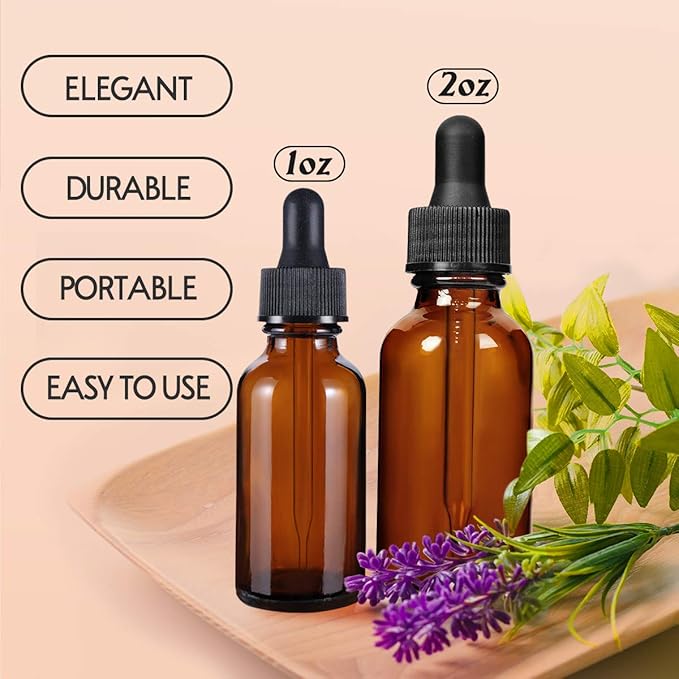 Eternal Moment 1 oz Eye Dropper Bottle(48 Pack), 30ml Amber Glass Bottles with Glass Eye Dropper for Essential Oils, Chemistry Lab Chemicals, Colognes & Perfumes
