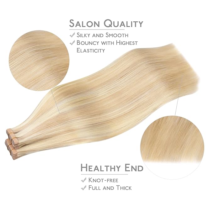 WENNALIFE Tape in Hair Extensions Human Hair, 40pcs 80g 12 inch Balayage Light Wheat Platinum Blonde Hair Extensions Real Human Hair Straight Tape in Extensions Invisible Human Hair Extensions Reusabl