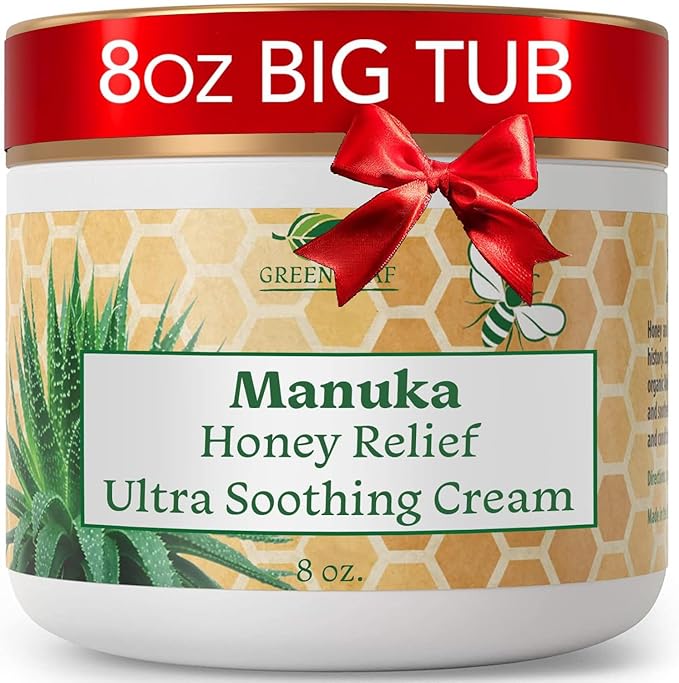 Green Leaf Naturals - Manuka Honey Face Cream - 8oz -Aloe Vera - Jojoba Oil Infused - Body Cream - Gluten Free Moisturizer for Kids & Adults - Nourishing Skin Care