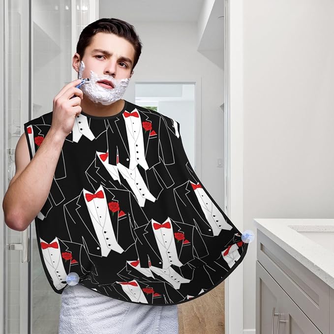 Professional Beard Bib, Non-Stick Hair Catcher Apron Waterproof, Shaving Grooming Essential for Men Dad, Tuxedo Red Rose Black Shave Bib