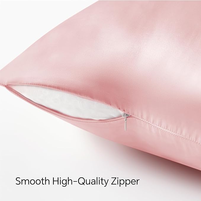 BEDELITE Satin Pillowcase with Zipper 2 Pack, Pink Pillow Cases Standard Size, Super Soft and Cooling Similar to Silk Pillow Cases, Gift for Women Men(20x26 Inches)