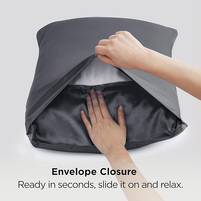 Bedsure King Size Satin Pillowcase Set of 2 - Space Grey Silky Pillow Cases for Hair and Skin with Envelope Closure, Similar to Silk Pillow Cases, Gifts for Women Men, 20x36 Inches, 2pcs