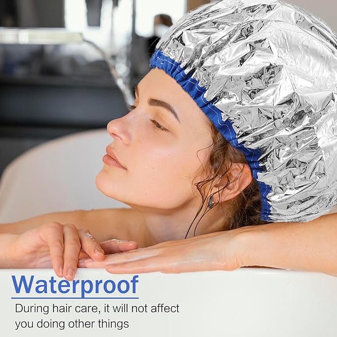 4PCS Aluminum Foil Heat Cap for Deep Conditioning, Waterproof Dustproof Thickened Shower Caps Reusable Heat Cap Processing Caps for Home and Salon Use, Hair Dyeing and Hot Oil Treatment Tools
