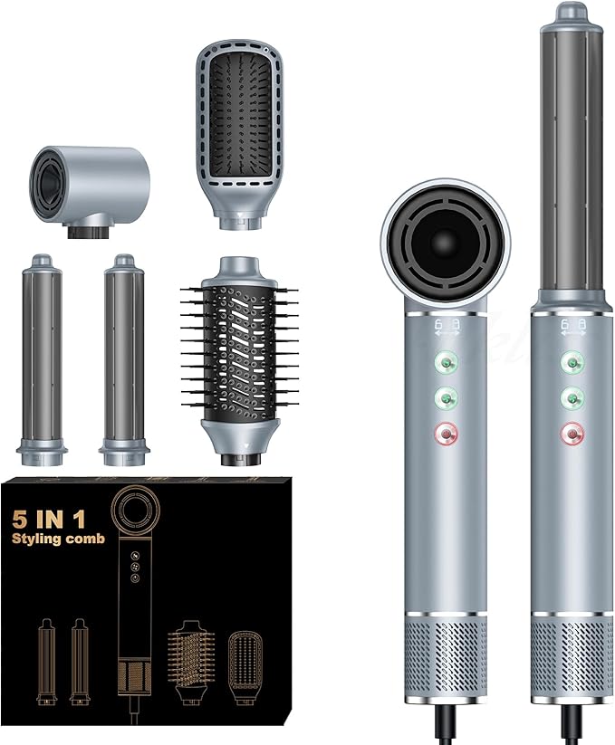 Hair Dryer Brush, 5 in 1 Blow Dryer Brush Set, High Speed Hot Air Styler, Auto Wrap Curlers for Frizz-Free Volume, Smooth Hair&No Heat Damage Hair Styling Tools Gift for Drying Curling Straightening